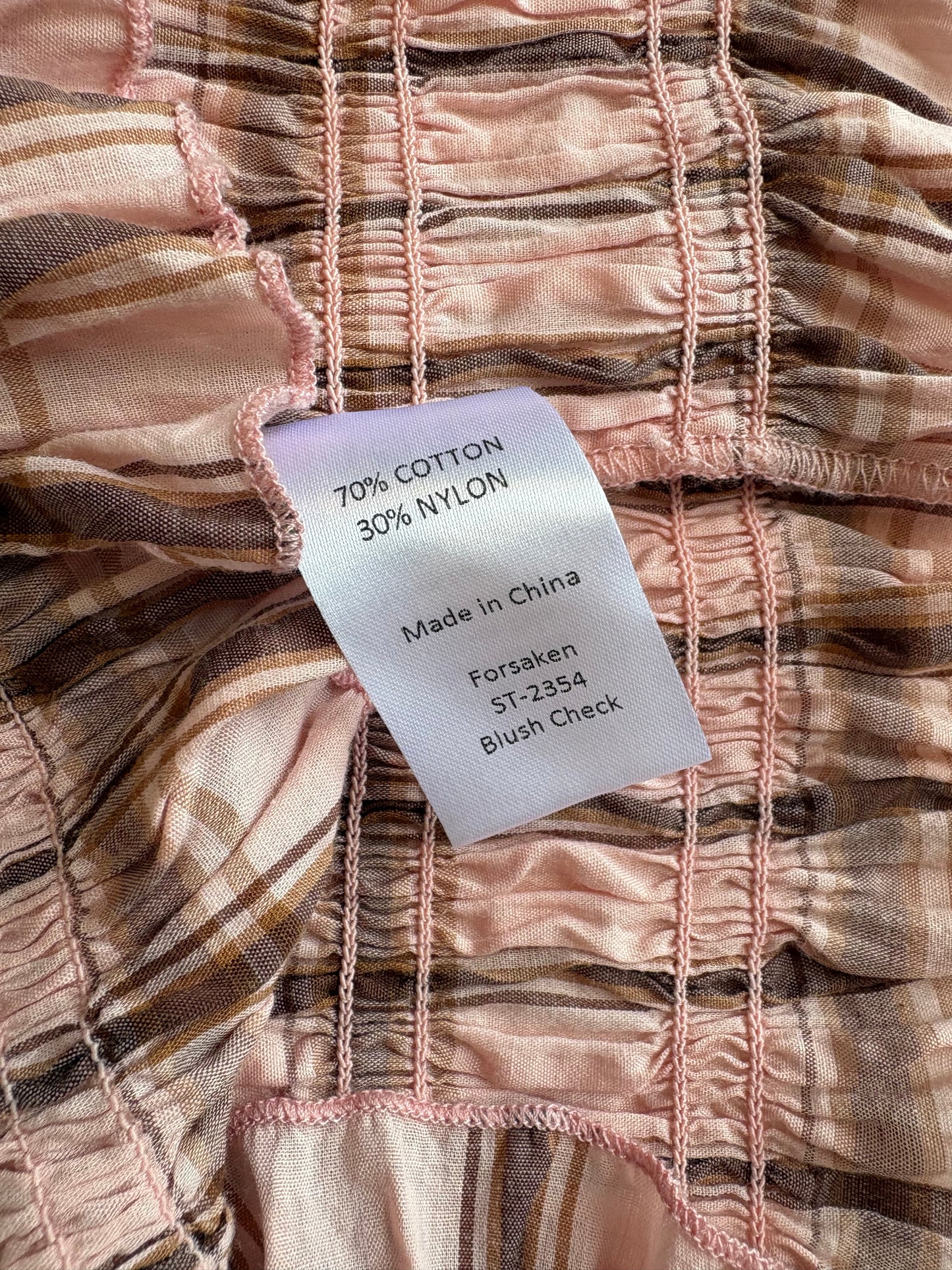 Stories Be Told - Blush Check Shirred Sleeveless Shell Top - 8 (RRP $109)