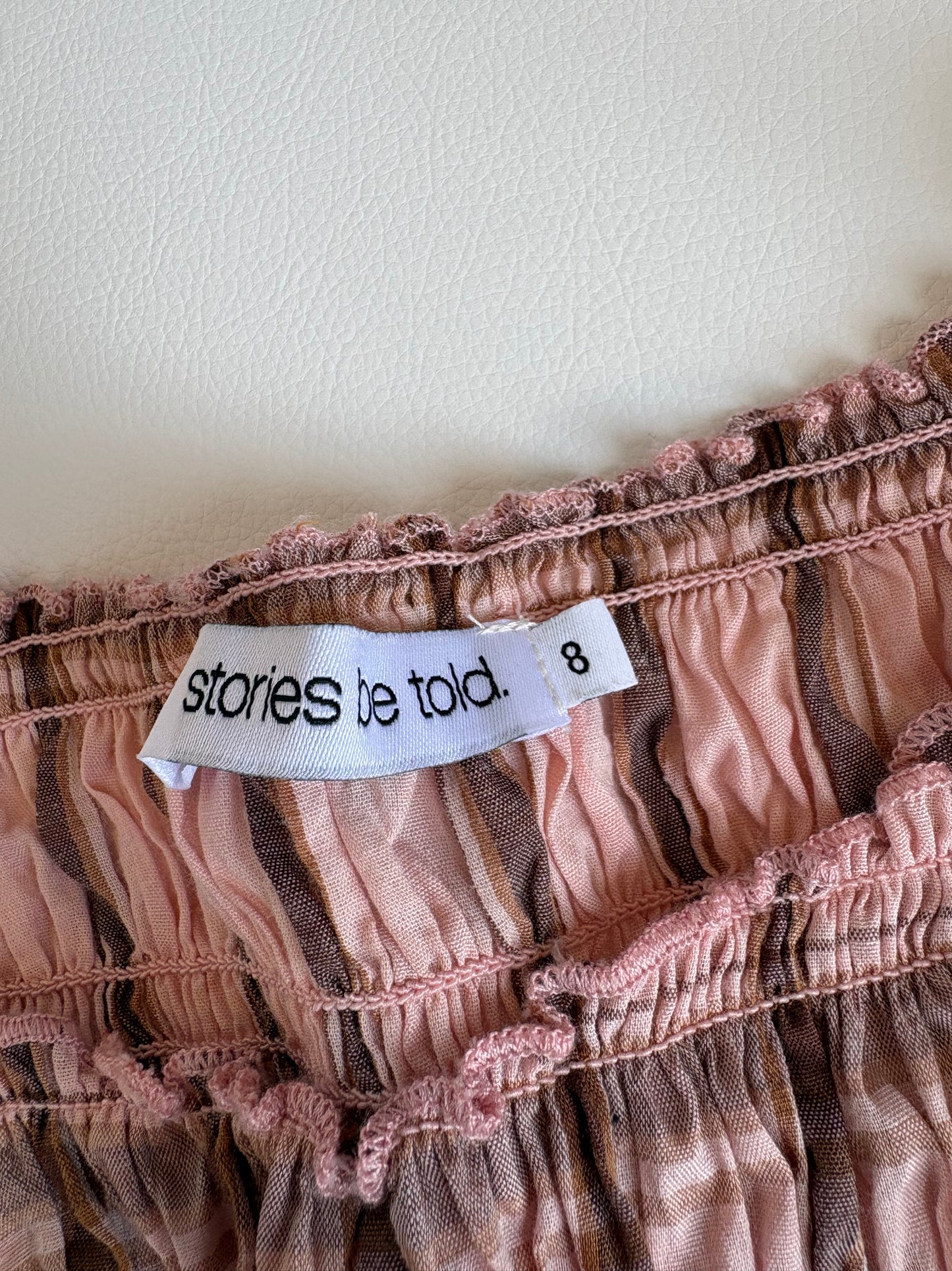 Stories Be Told - Blush Check Shirred Sleeveless Shell Top - 8 (RRP $109)