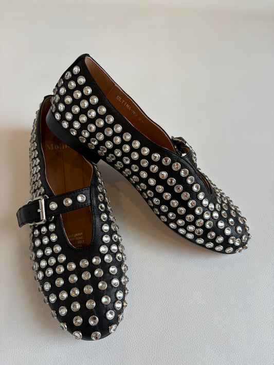 Mollini Ultima Black Leather Flat Shoes - 36 (RRP - $219)