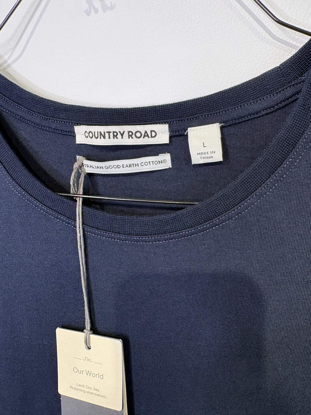 Country Road Navy Stitch Detail Midi Dress - L (RRP - $159)