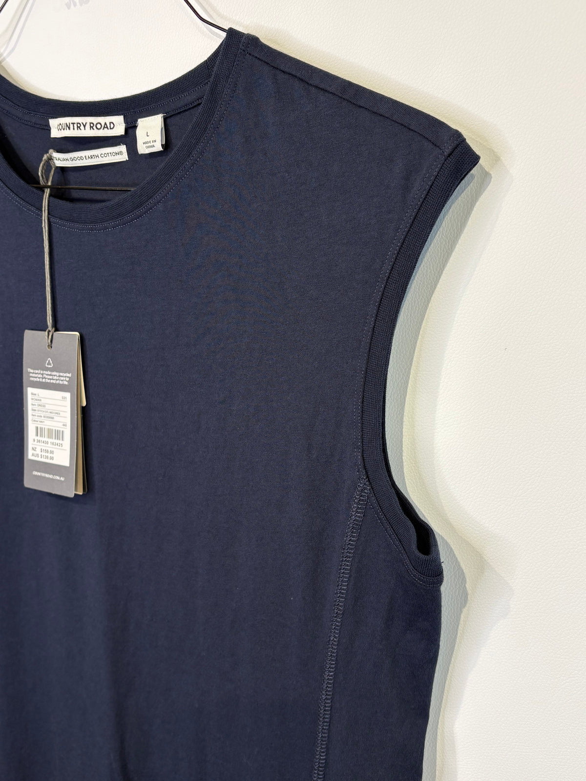 Country Road Navy Stitch Detail Midi Dress - L (RRP - $159)