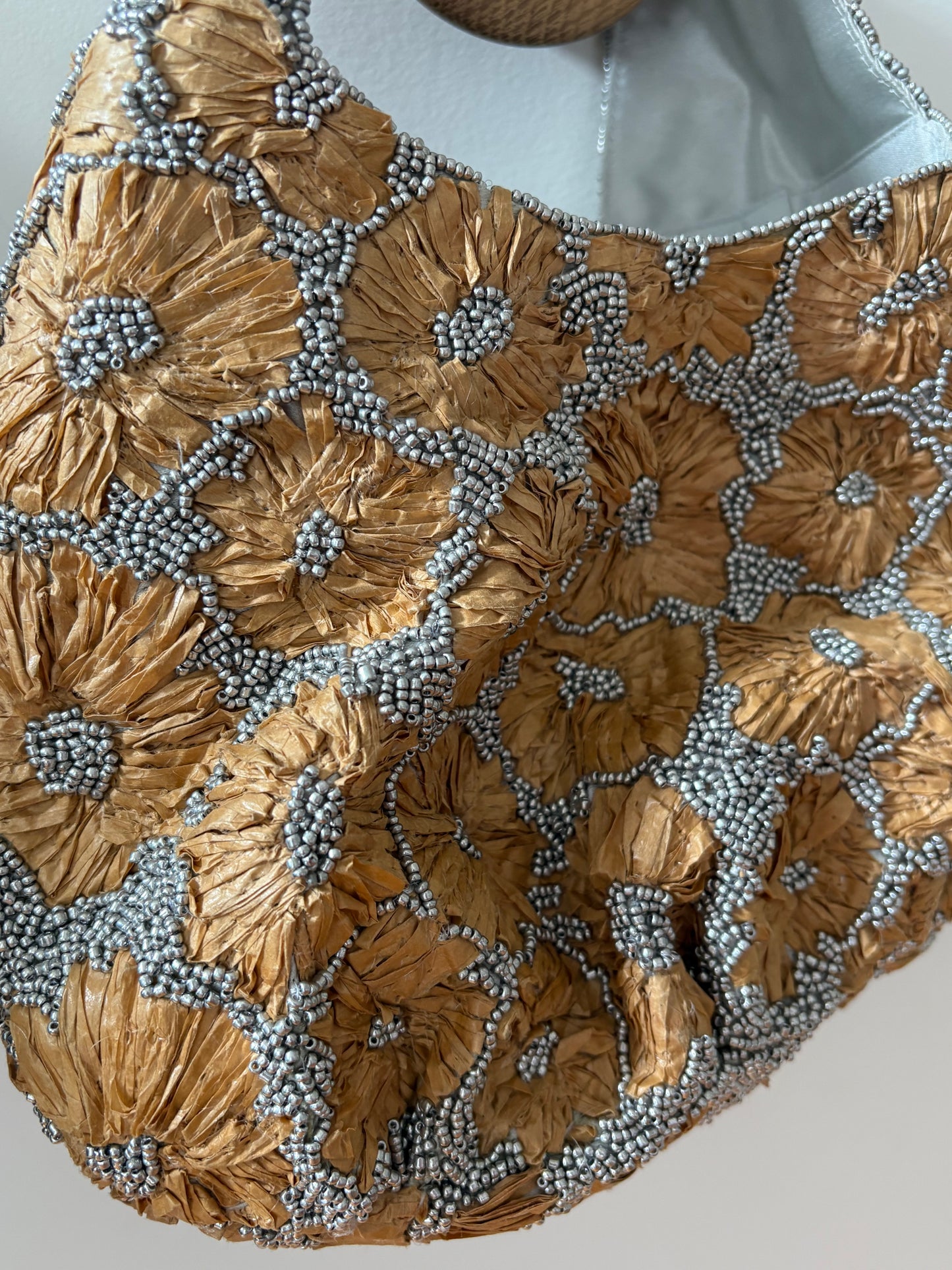 Topshop Sindri floral embellished bag in natural & silver