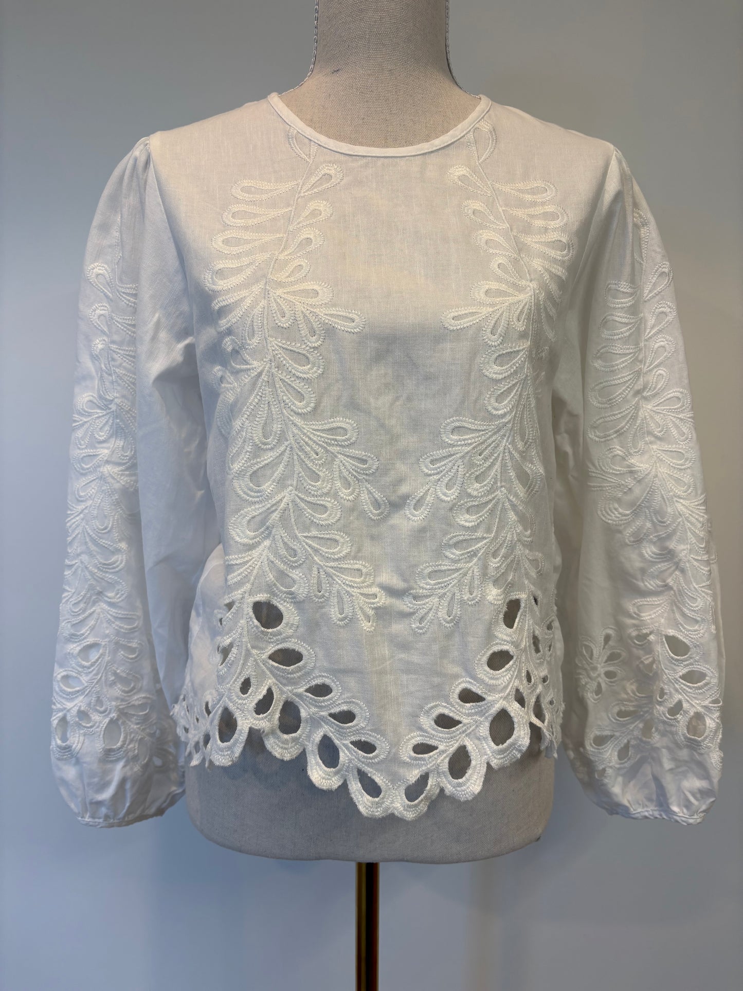AERE Embroidered Linen Blend Top - 8