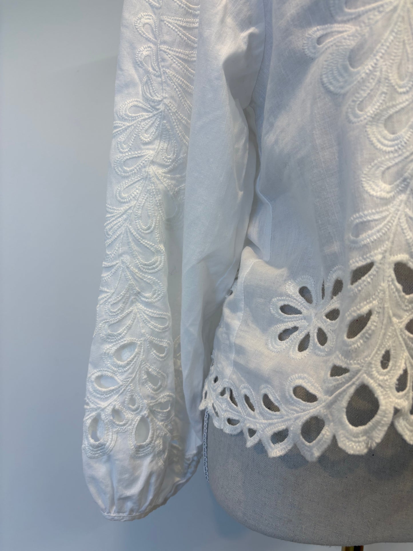 AERE Embroidered Linen Blend Top - 8