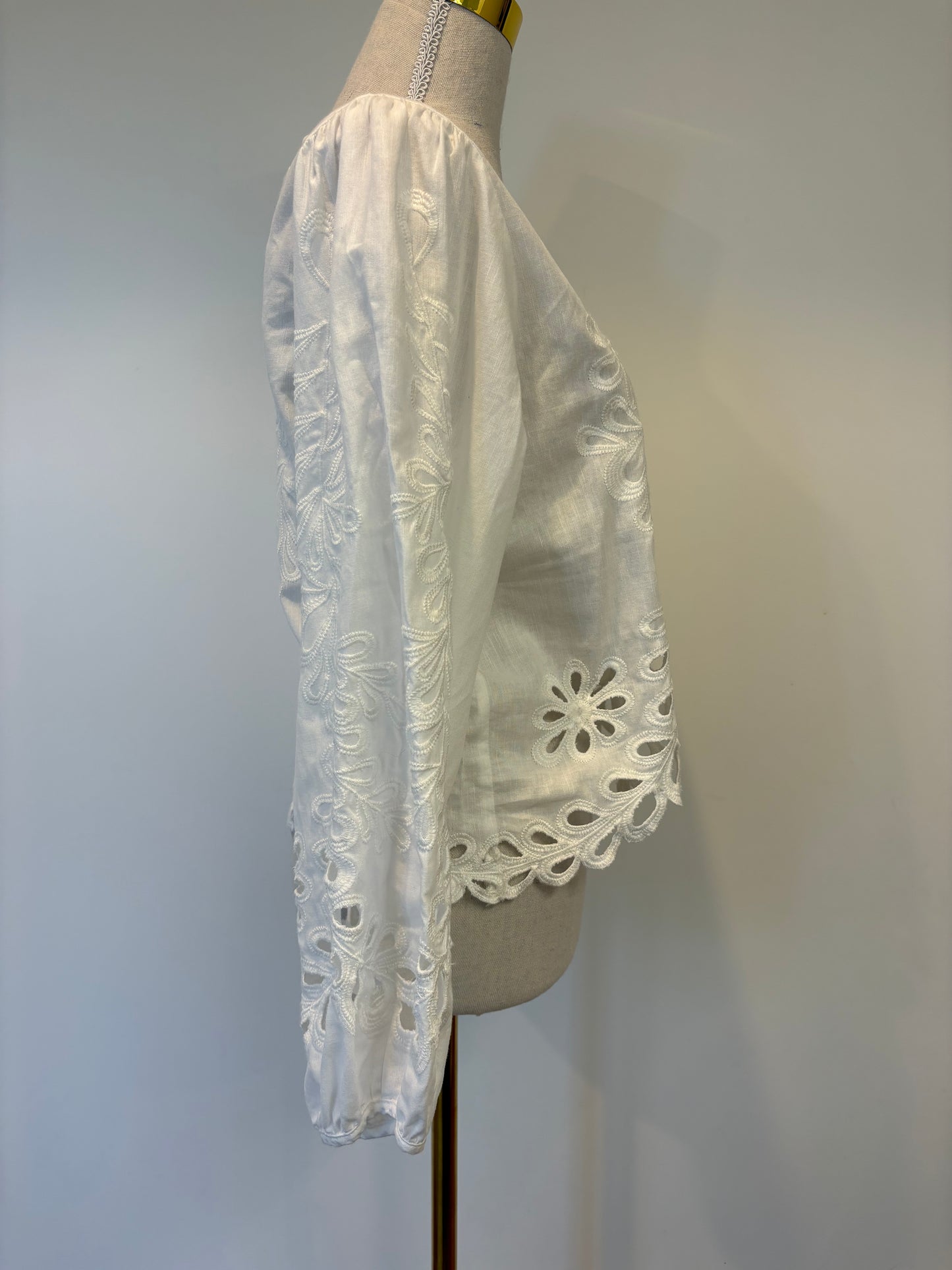 AERE Embroidered Linen Blend Top - 8