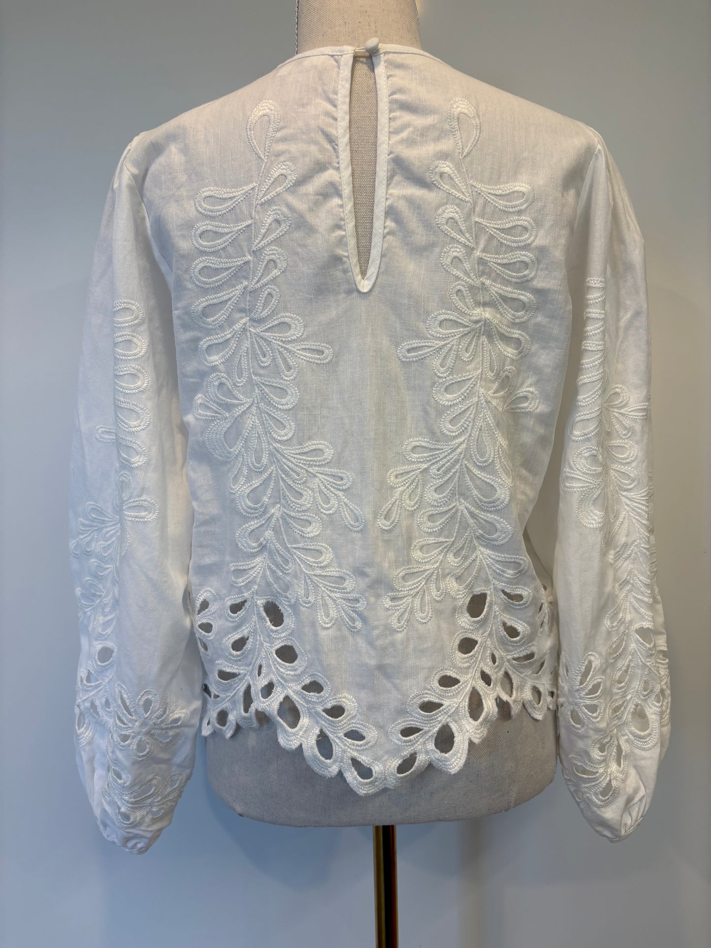 AERE Embroidered Linen Blend Top - 8