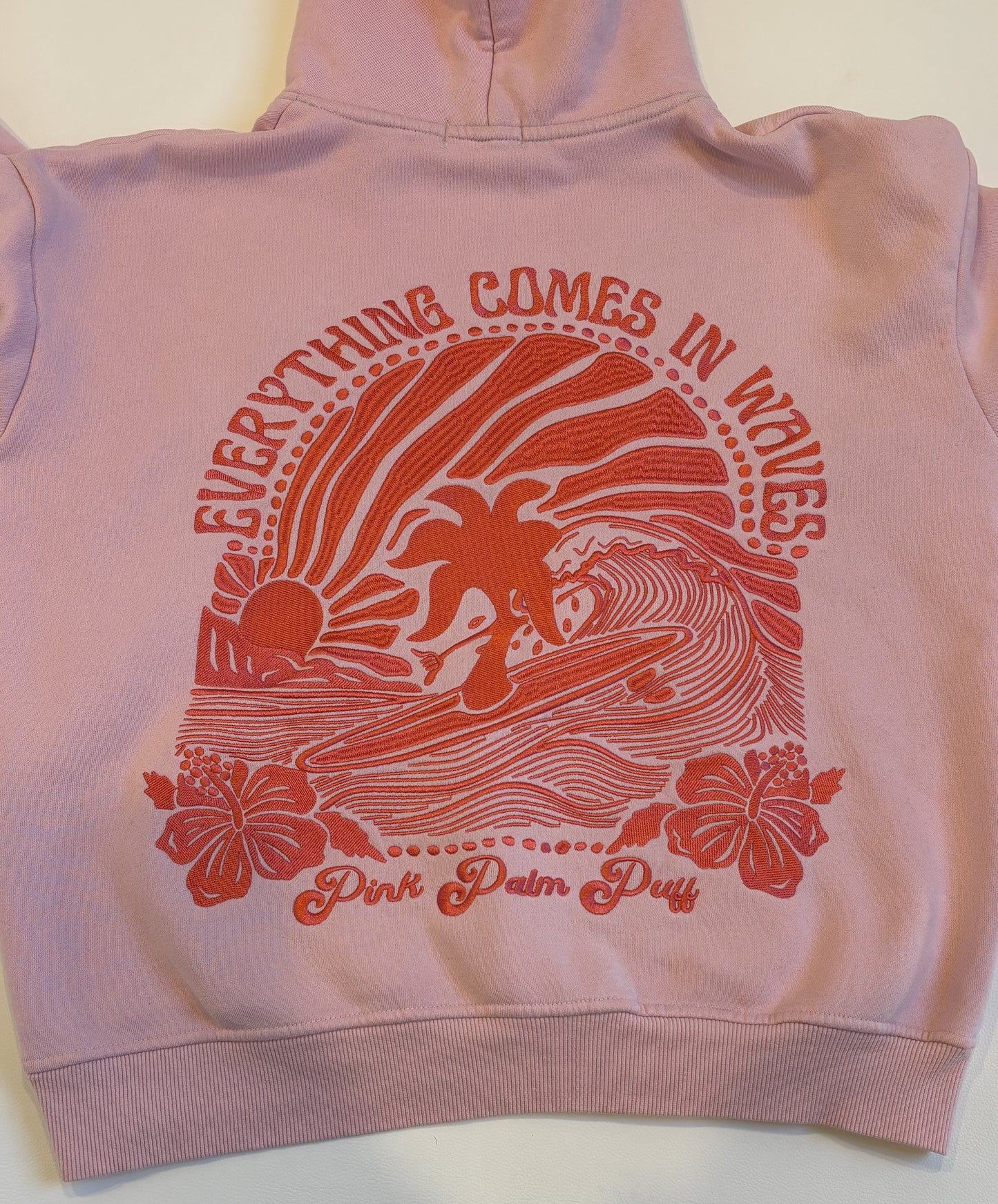Pink Palm Puff - Everything Comes in Waves Hoodie - S (RRP $155)