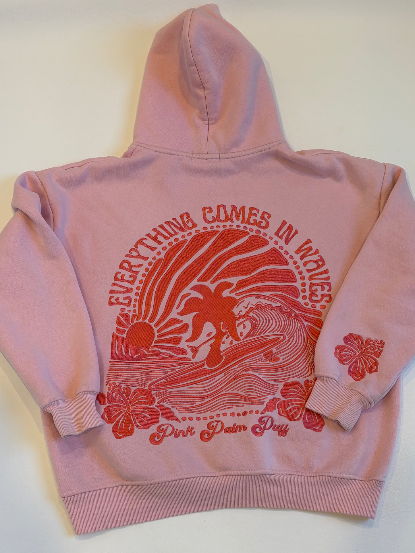 Pink Palm Puff - Everything Comes in Waves Hoodie - S (RRP $155)