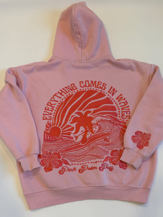 Pink Palm Puff - Everything Comes in Waves Hoodie - S (RRP $155)