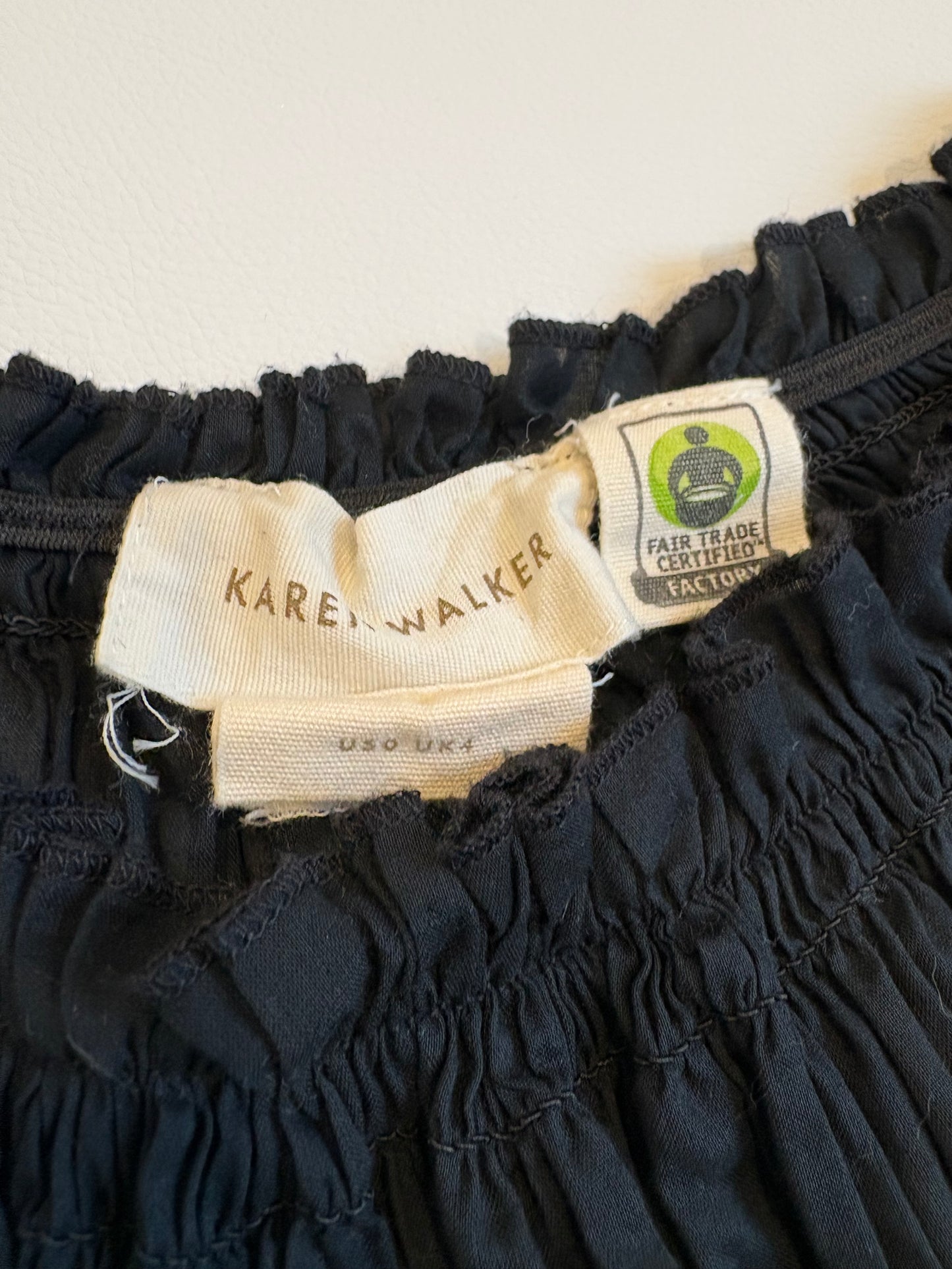 Karen Walker Black Smocked Cotton Top - US0 / UK4