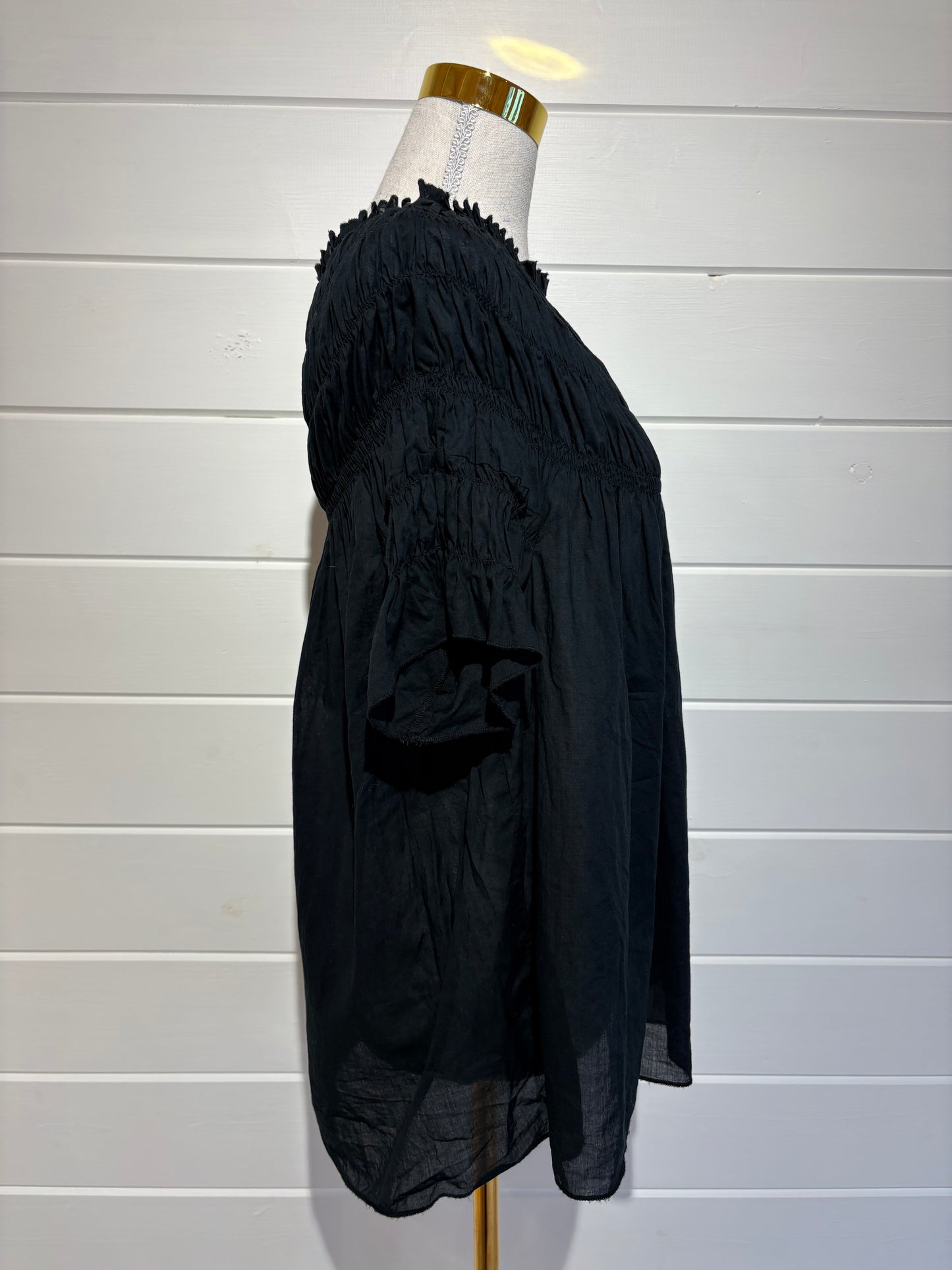 Karen Walker Black Smocked Cotton Top - US0 / UK4