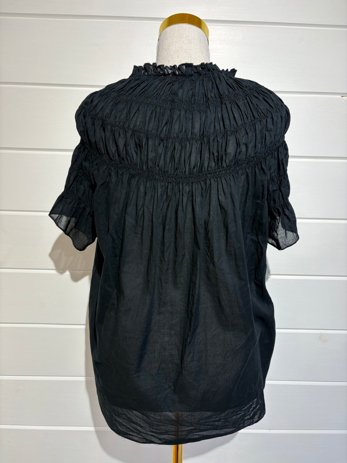 Karen Walker Black Smocked Cotton Top - US0 / UK4